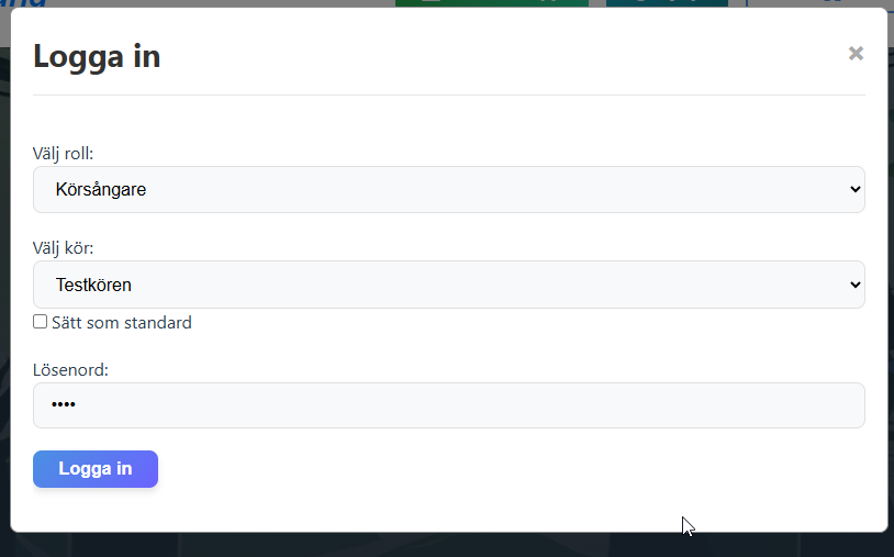 Skärmbild av inloggningssidan