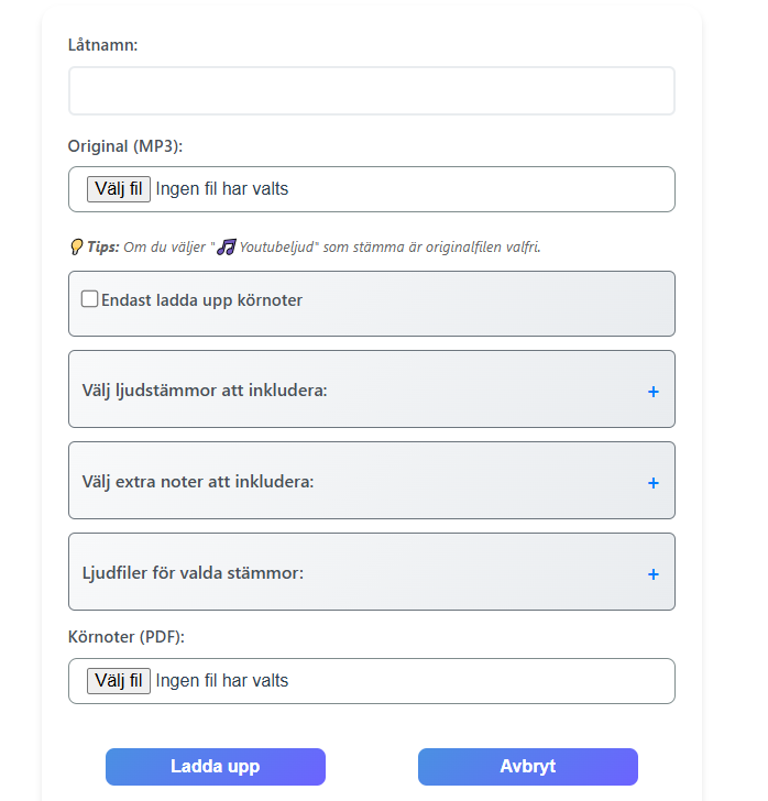 Skärmbild av uppladdningsfunktionen